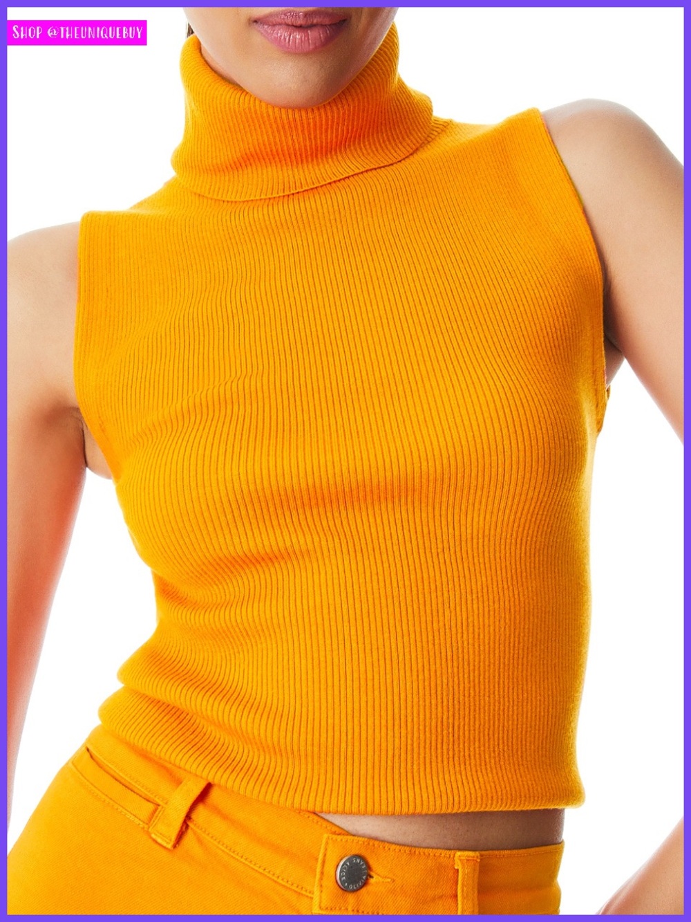 Alice + Olivia Darcey Tangerine Orange Wool Blend Turtleneck Sweater Tank Top